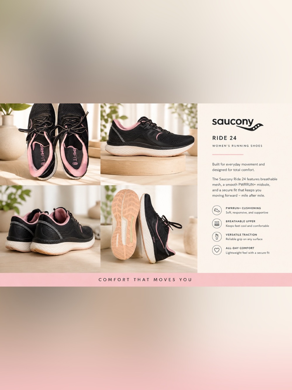 Saucony form fit women’s sneakers size 8.5 W
Black pink